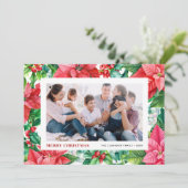水の色ホリーとポインセチア写真クリスマス シーズンカード (スタンド正面)