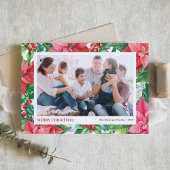 水の色ホリーとポインセチア写真クリスマス シーズンカード