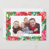 水の色ホリーとポインセチア写真クリスマス シーズンカード (正面)