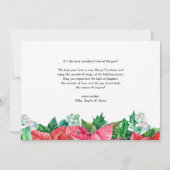 水の色ホリーとポインセチア写真クリスマス シーズンカード (裏面)