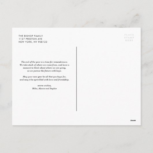 水の色ホリーとポインセチア写真クリスマス シーズンポストカード (裏面)