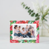 水の色ホリーとポインセチア写真クリスマス シーズンポストカード (スタンド正面)