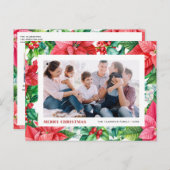 水の色ホリーとポインセチア写真クリスマス シーズンポストカード (正面/裏面)