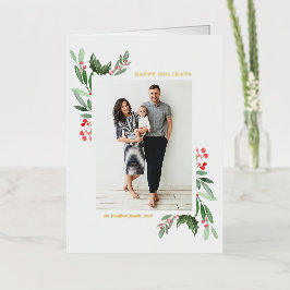 水の色ホリーと緑の幸せな休日の写真 箔シーズンカード