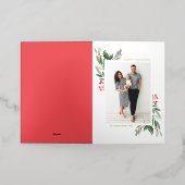 水の色ホリーと緑の幸せな休日の写真 箔シーズンカード (外側レイダウン)