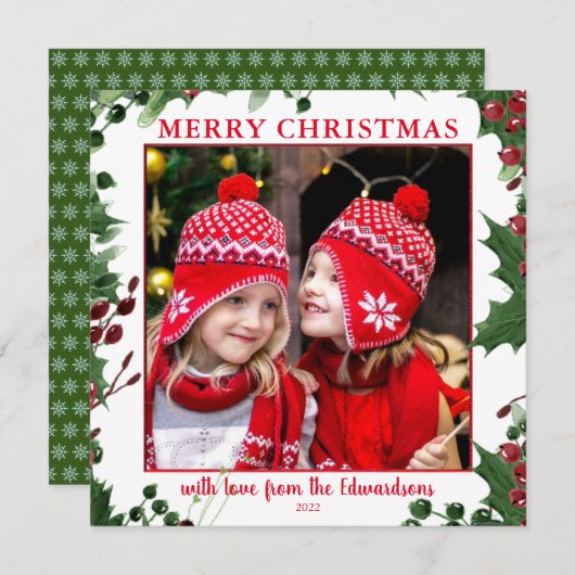 水の色ホリーの果実メリークリスマスの写真 (正面/裏面)