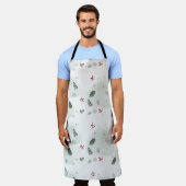 水の色ホリーの葉パターンのクリスマスアートプラン エプロン (着用した状態)