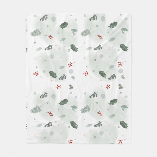 水の色ホリーの葉パターンのクリスマスアートプラン フリースブランケット (正面)