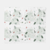 水の色ホリーの葉パターンのクリスマスアートプラン フリースブランケット (正面(横))