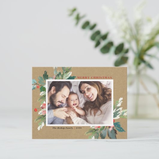 水の色ホリークラフト紙クリスマスフォト シーズンポストカード (スタンド正面)