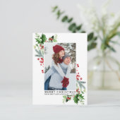 水の色ホリークリスマスグリーンのカップルの写真 ポストカード (スタンド正面)