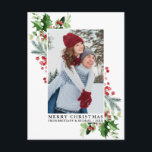 水の色ホリークリスマスグリーンのカップルの写真 ポストカード<br><div class="desc">メリーモダンスエレガントクリスマスの水の色ホリーと緑のカップル写真の休日はがき</div>