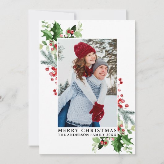 水の色ホリークリスマスグリーンの写真 シーズンカード (正面)