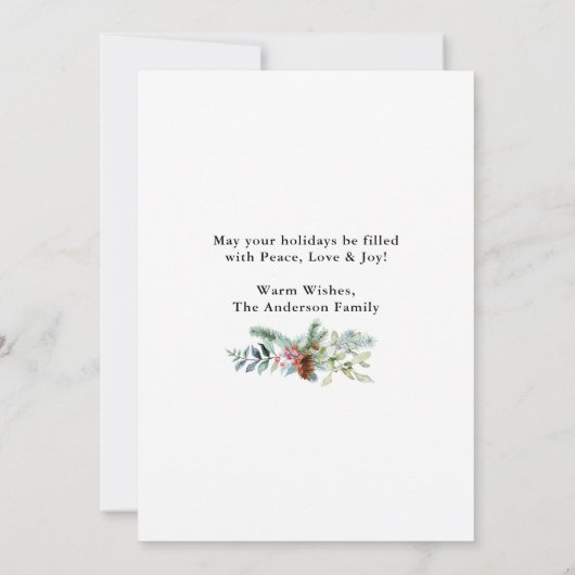 水の色ホリークリスマスグリーンの家族の写真 シーズンカード (裏面)