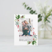水の色ホリークリスマスグリーンの家族の写真 ポストカード (スタンド正面)
