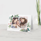 水の色ホリーゴールドフェイクフォイルのクリスマスフォト シーズンカード (正面)