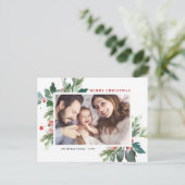 水の色ホリーゴールドフェイクフォイルのクリスマスフォト シーズンポストカード (スタンド正面)