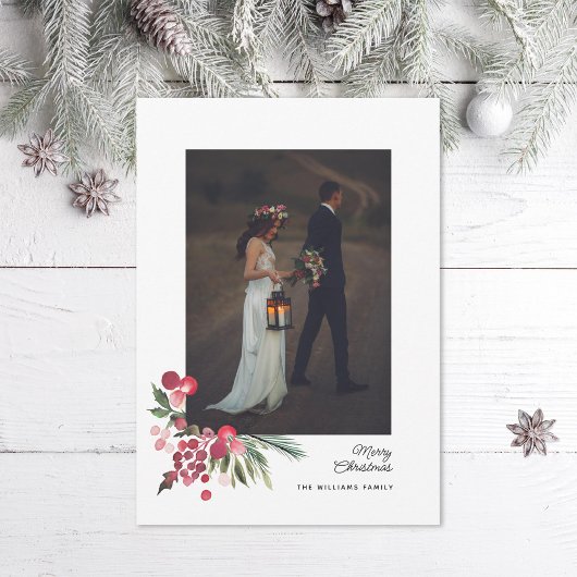水の色ホリーパインエレガントクリスマス写真 シーズンカード