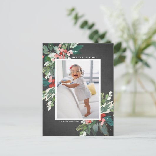 水の色ホリーフェイクシャルボードクリスマスフォト シーズンポストカード (スタンド正面)