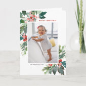 水の色ホリーフェイク金ゴールドメリークリスマスフォト シーズンカード (正面)