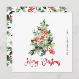 水の色ホリーベリークリスマスツリーグリーティング シーズンカード