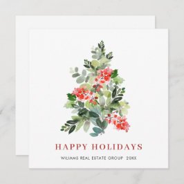 水の色ホリーベリークリスマスツリーグリーティング シーズンカード