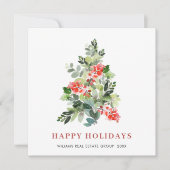 水の色ホリーベリークリスマスツリーグリーティング シーズンカード (正面)