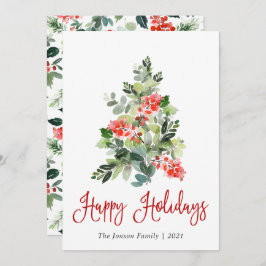 水の色ホリーベリークリスマスツリーグリーティング シーズンカード