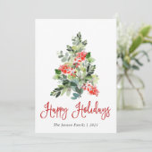 水の色ホリーベリークリスマスツリーグリーティング シーズンカード (スタンド正面)