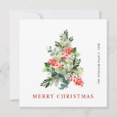 水の色ホリーベリークリスマスツリーグリーティング シーズンカード (正面)