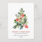 水の色ホリーベリークリスマスツリーグリーティング シーズンカード (正面)