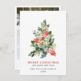 水の色ホリーベリークリスマスツリーグリーティング シーズンカード