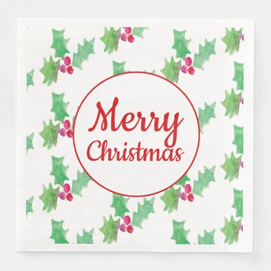 水の色ホリーベリークリスマスナプキン (正面)