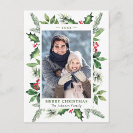 水の色ホリーベリークリスマスフォトホリデー ポストカード