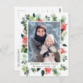 水の色ホリーベリークリスマスフォトホリデー ポストカード (正面/裏面)