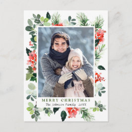 水の色ホリーベリークリスマスフォトホリデー ポストカード
