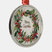 水の色ホリーベリーグリーンリークリスマス メタルオーナメント (右)
