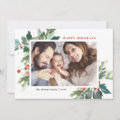 水の色ホリーボタニカルハッピーホリデーズフォト シーズンカード (正面)