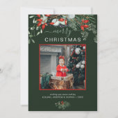 水の色ホリーメリークリスマスフォトグリーン シーズンカード (正面)