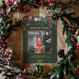 水の色ホリーメリークリスマスフォトグリーン シーズンカード