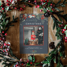 水の色ホリーメリークリスマスフォトダスティブルー シーズンカード