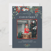 水の色ホリーメリークリスマスフォトダスティブルー シーズンカード (正面)