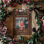 水の色ホリーメリークリスマスフォトダークウッド シーズンカード