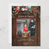 水の色ホリーメリークリスマスフォトダークウッド シーズンカード (正面)