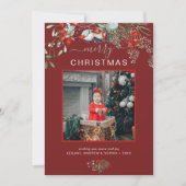 水の色ホリーメリークリスマスフォトバーガンディ シーズンカード (正面)