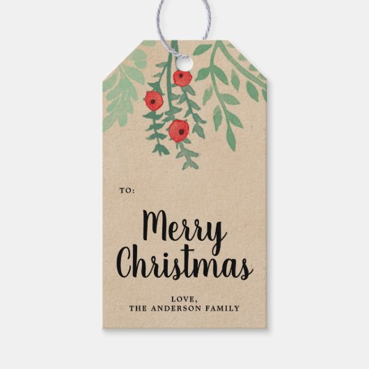 水の色ホリーモダンメリークリスマス ギフトタグ (正面)