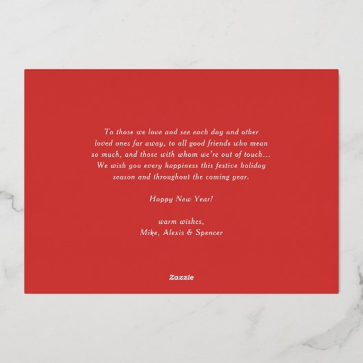 水の色ホリーリースハッピーニューイヤー写真 箔シーズンカード (裏面)