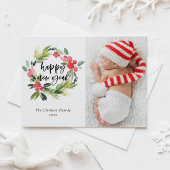 水の色ホリーリースハッピーニューイヤー2025写真 シーズンポストカード