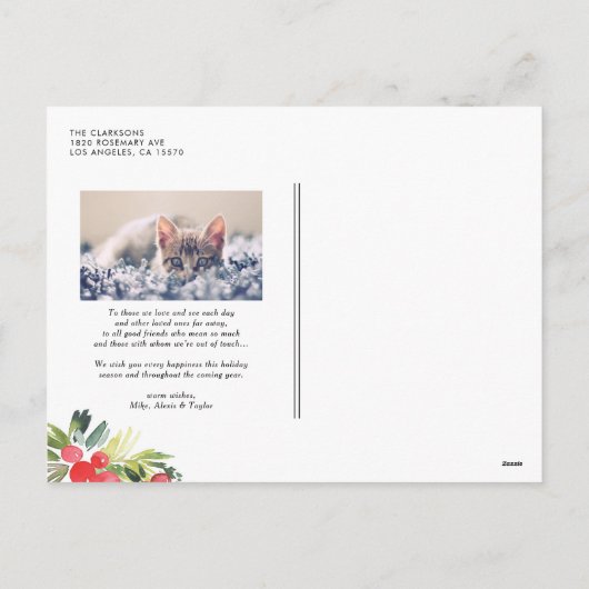 水の色ホリーリースハッピーニューイヤー2025写真 シーズンポストカード (裏面)