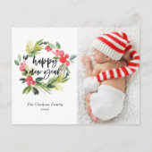 水の色ホリーリースハッピーニューイヤー2025写真 シーズンポストカード (正面)